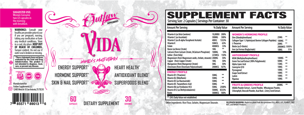 VIDA Women's Multi - Vitamin - Outlaw Supplements